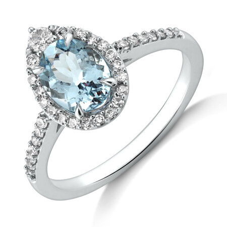 Halo Ring with Aquamarine & 0.29 Carat TW of Diamonds in 10kt White Gold Halo Ring with Aquamarine & 0.29 Carat TW of Diamonds in 10kt White Gold