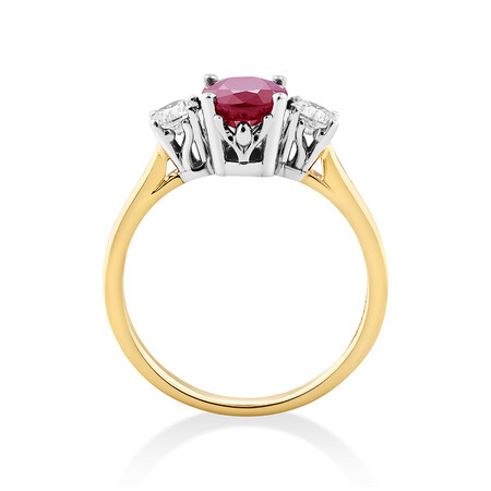 Ring with Ruby & 0.40 Carat TW of Diamonds in 18kt Yellow & White Gold Ring with Ruby & 0.40 Carat TW of Diamonds in 18kt Yellow & White Gold