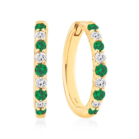 Huggie Earrings with Emerald & 0.20 Carat TW of Diamonds in 10kt Yellow Gold Huggie Earrings with Emerald & 0.20 Carat TW of Diamonds in 10kt Yellow Gold