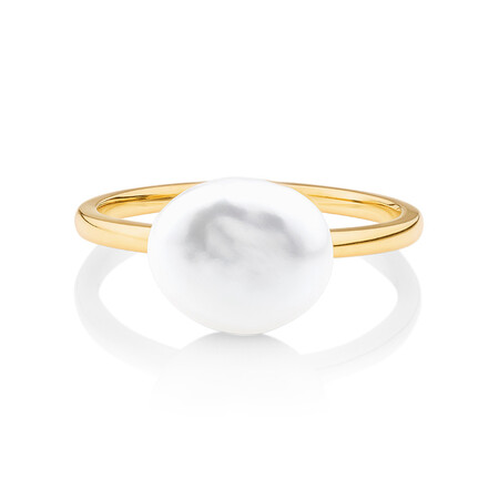 Ring with 9-10mm Cultured Freshwater Baroque Pearls in 10kt Yellow Gold Ring with 9-10mm Cultured Freshwater Baroque Pearls in 10kt Yellow Gold