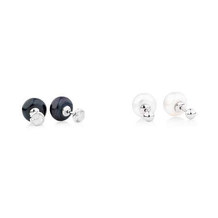 Earring Set With Cultured Freshwater Pearl & Cubic Zirconia In Sterling Silver Earring Set With Cultured Freshwater Pearl & Cubic Zirconia In Sterling Silver