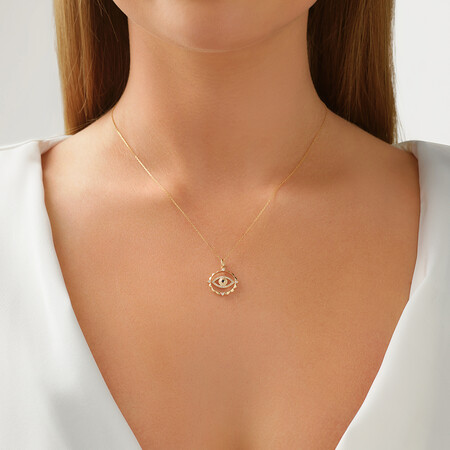 Evil Eye Motif Pendant with Sapphire & 0.10 Carat of Diamonds in 10kt Yellow Gold Evil Eye Motif Pendant with Sapphire & 0.10 Carat of Diamonds in 10kt Yellow Gold