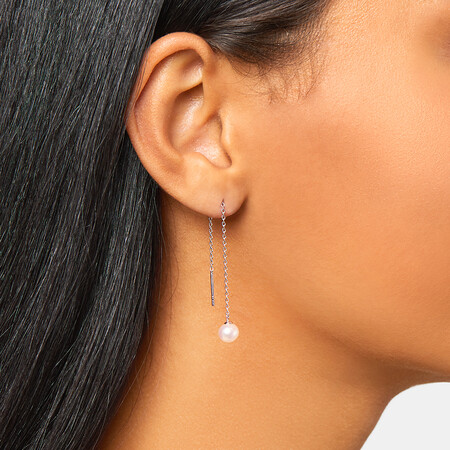 6mm Threader Earrings with Cultured Freshwater Pearls in Sterling Silver 6mm Threader Earrings with Cultured Freshwater Pearls in Sterling Silver