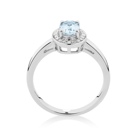 Halo Ring with Aquamarine & Diamonds in Sterling Silver Halo Ring with Aquamarine & Diamonds in Sterling Silver