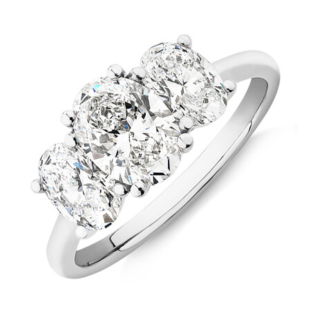 Laboratory-Created 2 Carat Three Stone Oval Diamond Ring In 14ct White Gold Laboratory-Created 2 Carat Three Stone Oval Diamond Ring In 14ct White Gold