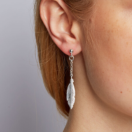 Feather Drop Earrings in Sterling Silver Feather Drop Earrings in Sterling Silver