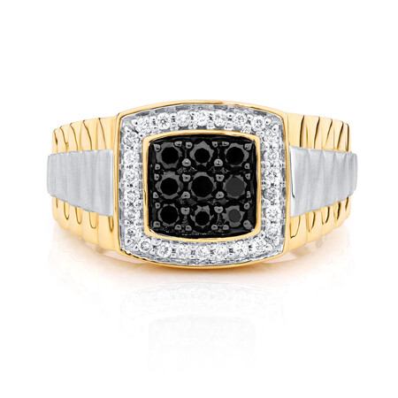 Men's Ring with 3/4 Carat TW of White & Enhanced Black Diamonds in 10ct Yellow & White Gold Men's Ring with 3/4 Carat TW of White & Enhanced Black Diamonds in 10ct Yellow & White Gold