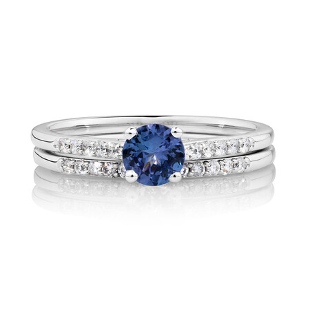 Evermore Bridal Set with Tanzanite & 0.20 Carat TW of Diamonds in 10kt White Gold Evermore Bridal Set with Tanzanite & 0.20 Carat TW of Diamonds in 10kt White Gold