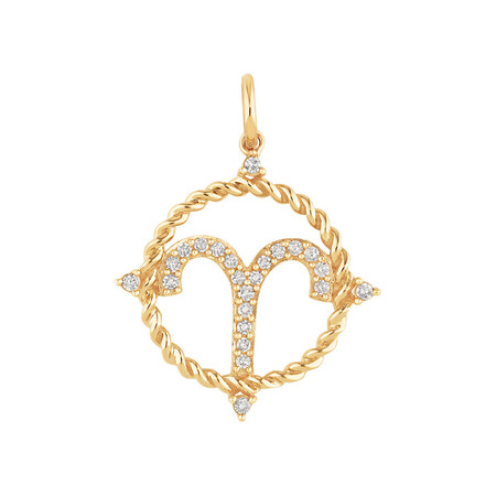 Aries Zodiac Pendant with 0.15 Carat TW of Diamonds in 10ct Yellow Gold Aries Zodiac Pendant with 0.15 Carat TW of Diamonds in 10ct Yellow Gold