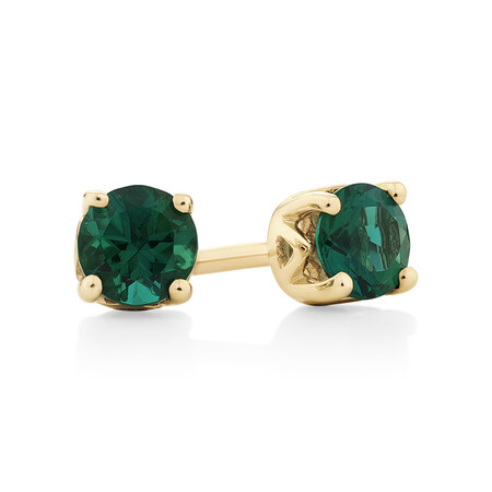 4mm Stud Earrings with Created Emerald in 10ct Yellow Gold 4mm Stud Earrings with Created Emerald in 10ct Yellow Gold