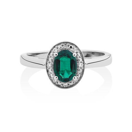 Halo Ring with Created Emerald & Diamonds in Sterling Silver Halo Ring with Created Emerald & Diamonds in Sterling Silver