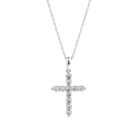 Cross Pendant with 0.50 Carat TW of Diamonds in 10ct White Gold Cross Pendant with 0.50 Carat TW of Diamonds in 10ct White Gold