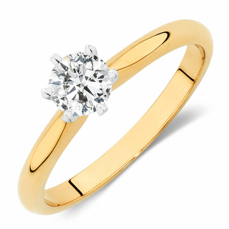 Certified Solitaire Engagement Ring with a 0.50 Carat TW Diamond in 18kt Yellow and White Gold