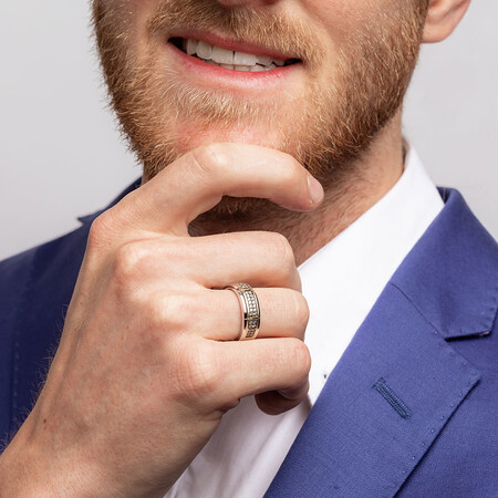 Men's Ring with 0.38 Carat TW of Brown Diamonds in 10ct White & Yellow Gold Men's Ring with 0.38 Carat TW of Brown Diamonds in 10ct White & Yellow Gold