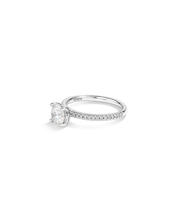 Engagement Ring with 1.14 Carat TW of Diamonds. A 1 Carat Round Brilliant Centre Laboratory-Created Diamond and shouldered by 0.14 Carat TW of Natural Diamonds in 14kt White Gold Engagement Ring with 1.14 Carat TW of Diamonds. A 1 Carat Round Brilliant Centre Laboratory-Created Diamond and shouldered by 0.14 Carat TW of Natural Diamonds in 14kt White Gold