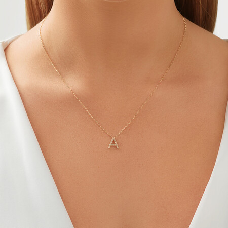"A" Initial Necklace with 0.10 Carat TW of Diamonds in 10ct Yellow Gold "A" Initial Necklace with 0.10 Carat TW of Diamonds in 10ct Yellow Gold