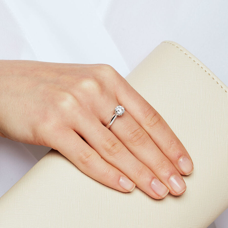 Solitaire Ring with a Cubic Zirconia in Sterling Silver