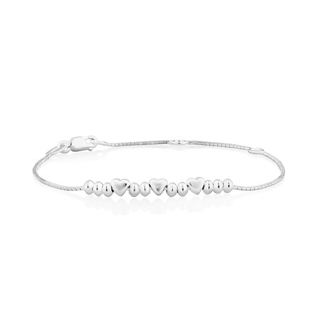 17cm Kids Hearts & Disc Bracelet In Sterling Silver 17cm Kids Hearts & Disc Bracelet In Sterling Silver