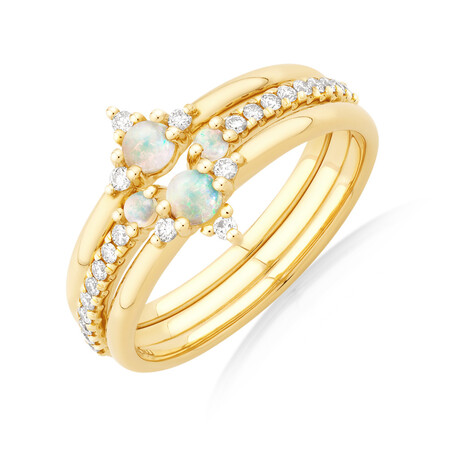 3 Ring Set with Opal & 0.18 Carat TW of Diamonds in 10kt Yellow Gold 3 Ring Set with Opal & 0.18 Carat TW of Diamonds in 10kt Yellow Gold