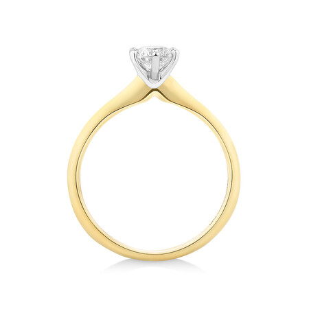 Certified Solitaire Engagement Ring with a 1/2 Carat TW Diamond in 18ct Yellow & White Gold Certified Solitaire Engagement Ring with a 1/2 Carat TW Diamond in 18ct Yellow & White Gold