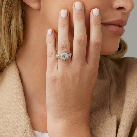 Halo Ring with 1 Carat TW of Diamonds in 10ct White Gold Halo Ring with 1 Carat TW of Diamonds in 10ct White Gold
