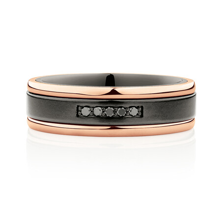 7mm Ring with Black Diamonds in 10ct Rose Gold & Black Titanium 7mm Ring with Black Diamonds in 10ct Rose Gold & Black Titanium