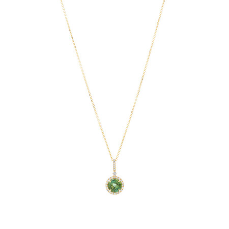 Halo Pendant with Green Tourmaline & 0.19 Carat TW of Diamonds in 14kt Yellow Gold Halo Pendant with Green Tourmaline & 0.19 Carat TW of Diamonds in 14kt Yellow Gold