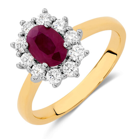Ring with Ruby & 1/2 Carat TW of Diamonds in 18ct Yellow & White Gold Ring with Ruby & 1/2 Carat TW of Diamonds in 18ct Yellow & White Gold