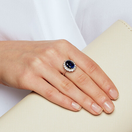 Blue & White Created Sapphire Ring in Sterling Silver Blue & White Created Sapphire Ring in Sterling Silver