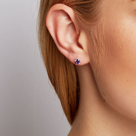 Stud Earrings with Purple Cubic Zirconia in Sterling Silver Stud Earrings with Purple Cubic Zirconia in Sterling Silver