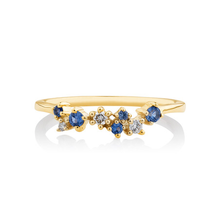 Ring with Created Blue Sapphire & Diamonds in 10ct Yellow Gold Ring with Created Blue Sapphire & Diamonds in 10ct Yellow Gold