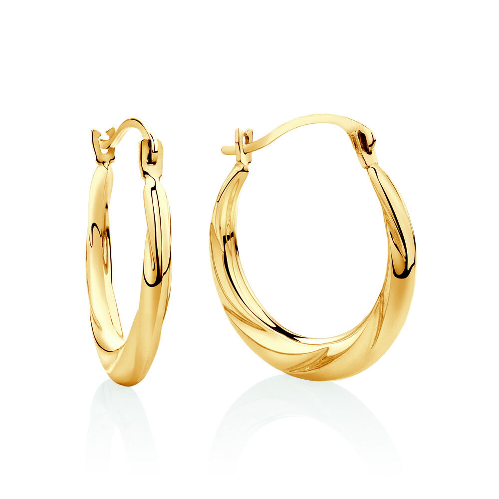 17mm Patterned Hoop Earrings In 10ct Yellow Gold