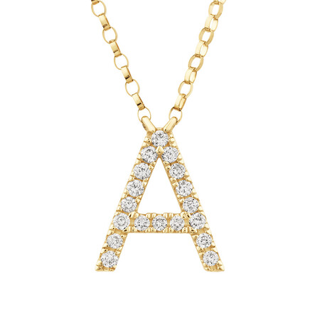 "A" Initial Necklace with 0.10 Carat TW of Diamonds in 10ct Yellow Gold "A" Initial Necklace with 0.10 Carat TW of Diamonds in 10ct Yellow Gold
