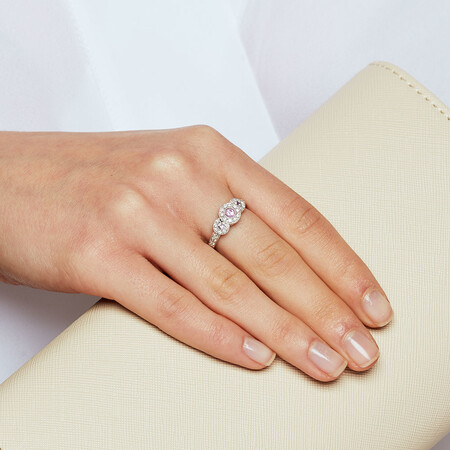 Ring with Pink Sapphire & 1/4 Carat TW of Diamonds in 10ct White Gold Ring with Pink Sapphire & 1/4 Carat TW of Diamonds in 10ct White Gold