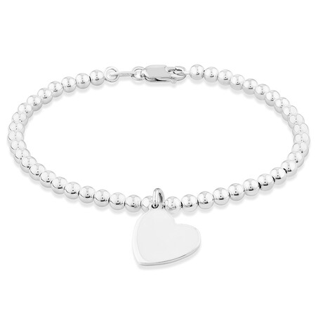 19cm (7.5") Engravable Heart Bead Bracelet in Sterling Silver 19cm (7.5") Engravable Heart Bead Bracelet in Sterling Silver