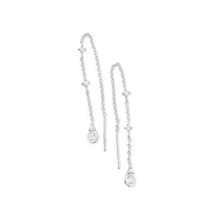 Droplet Threader Earrings with Cubic Zirconia in Sterling Silver