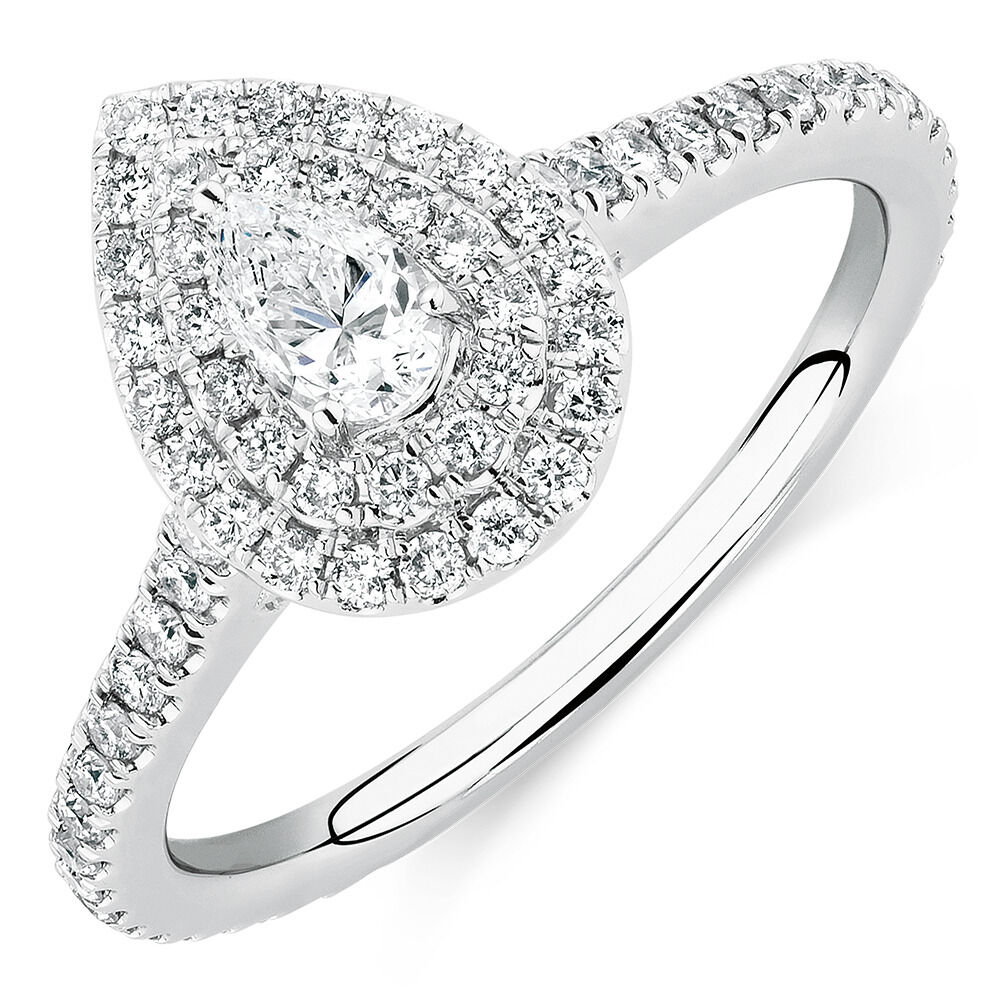 Sir Michael Hill Designer Double Halo Engagement Ring with 0.87 Carat TW of Diamonds in 14ct White Gold