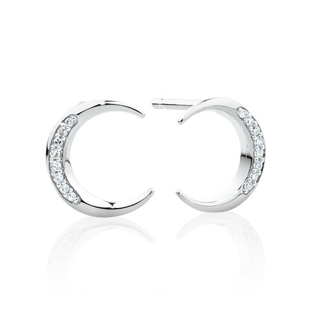 Crescent Stud Earrings with Diamonds in Sterling Silver Crescent Stud Earrings with Diamonds in Sterling Silver