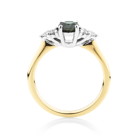 Ring with Green Sapphire & 0.20 Carat TW of Diamonds in 10ct Yellow & White Gold Ring with Green Sapphire & 0.20 Carat TW of Diamonds in 10ct Yellow & White Gold