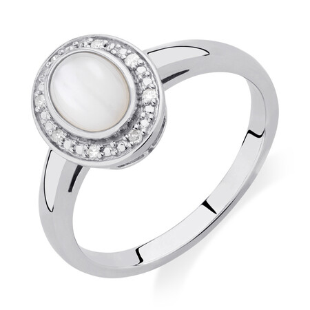 Halo Ring with Mother of Pearl & Diamonds in Sterling SIlver Halo Ring with Mother of Pearl & Diamonds in Sterling SIlver