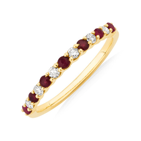 Ring with Ruby & 0.15 Carat TW Of Diamonds In 10kt Yellow Gold Ring with Ruby & 0.15 Carat TW Of Diamonds In 10kt Yellow Gold