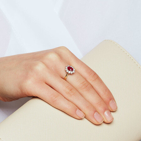 Ring with Ruby & 1/2 Carat TW of Diamonds in 18ct Yellow & White Gold Ring with Ruby & 1/2 Carat TW of Diamonds in 18ct Yellow & White Gold