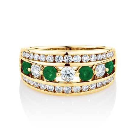 Ring with Natural Emerald & 1 Carat TW of Diamonds in 14ct Yellow Gold Ring with Natural Emerald & 1 Carat TW of Diamonds in 14ct Yellow Gold