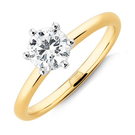 Michael Hill Solitaire Engagement Ring with a 0.70 Carat TW Diamond with the De Beers Code of Origin in 18kt Yellow & White Gold Michael Hill Solitaire Engagement Ring with a 0.70 Carat TW Diamond with the De Beers Code of Origin in 18kt Yellow & White Gold