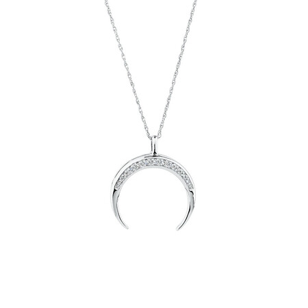 Half Moon Pendant with Diamonds in Sterling Silver