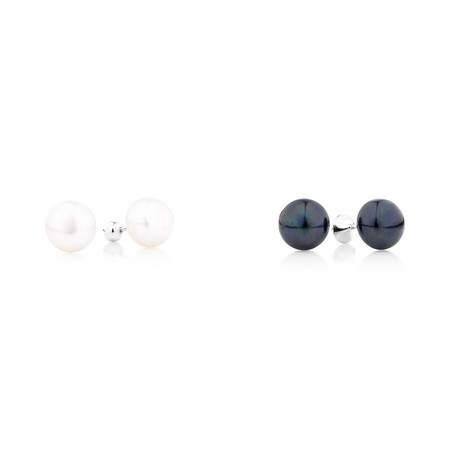 Earring Set With Cultured Freshwater Pearl & Cubic Zirconia In Sterling Silver Earring Set With Cultured Freshwater Pearl & Cubic Zirconia In Sterling Silver