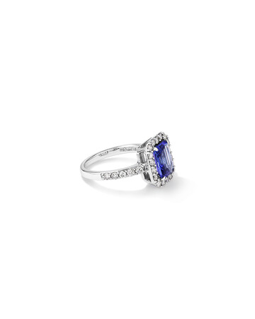 Halo Ring with Tanzanite & 0.75 Carat TW of Diamonds in 14kt White Gold Halo Ring with Tanzanite & 0.75 Carat TW of Diamonds in 14kt White Gold