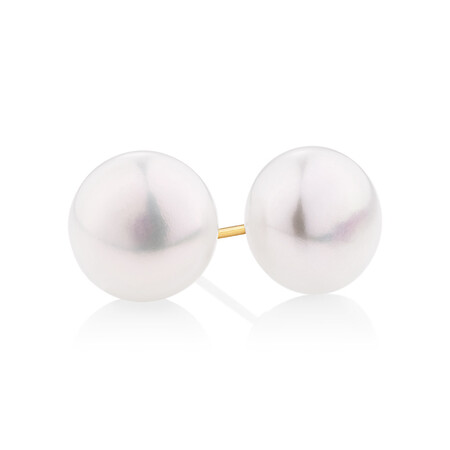 Stud Earrings with 9mm Button Cultured Freshwater Pearls in 10kt Yellow Gold
