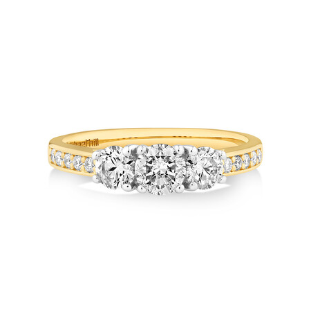 Three Stone Engagement Ring with 1 Carat TW of Diamonds in 14kt Yellow/White Gold Three Stone Engagement Ring with 1 Carat TW of Diamonds in 14kt Yellow/White Gold