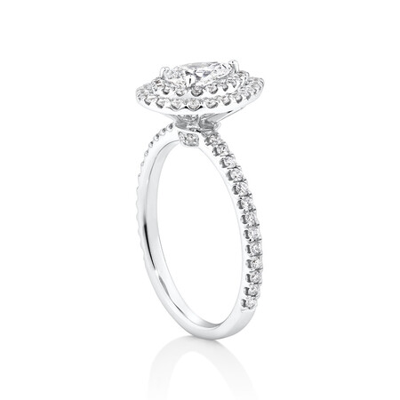 Halo Ring with 0.90 Carat TW of Diamonds in 18kt White Gold Halo Ring with 0.90 Carat TW of Diamonds in 18kt White Gold